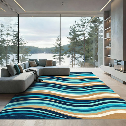 Abstract Coastal Blue Sand Wave Rug