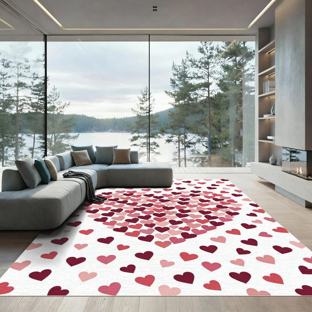 Romantic Blush and Crimson Heart Collage Rug