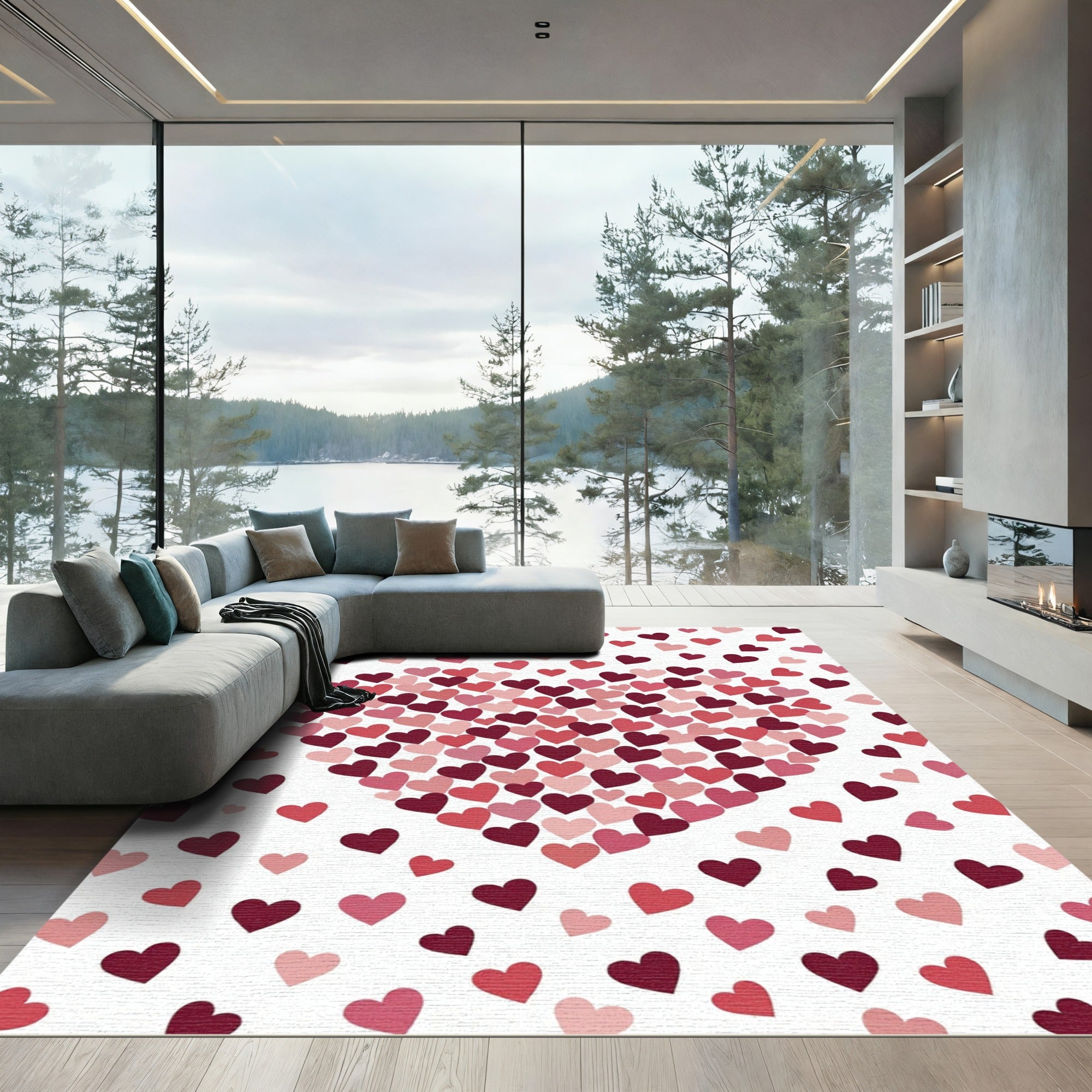 Romantic Blush and Crimson Heart Collage Rug