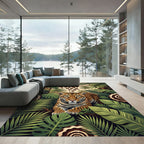 Jungle Jaguar With Tropical Foliage Rug