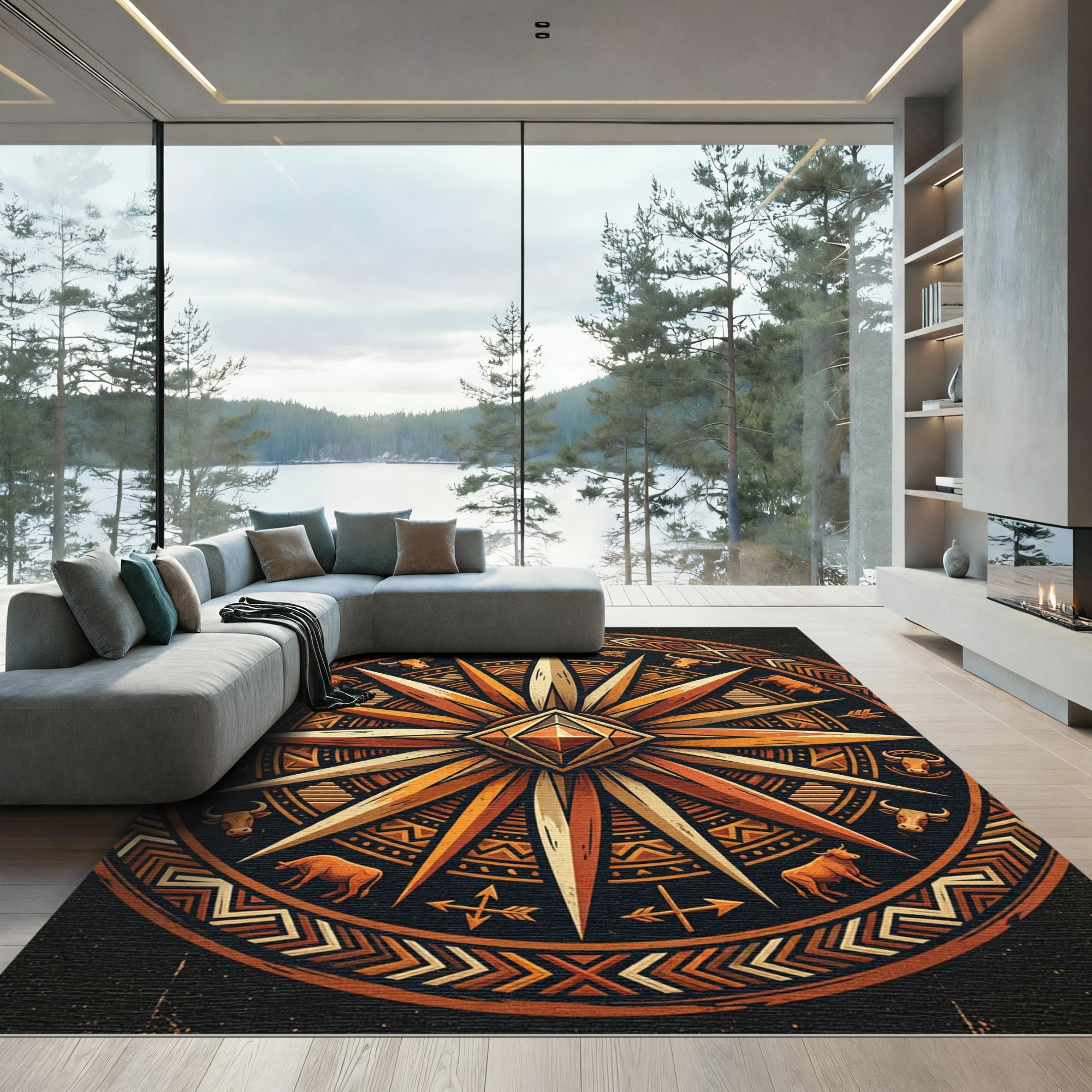 Earthy Ochre Taurus Compass Medallion Rug