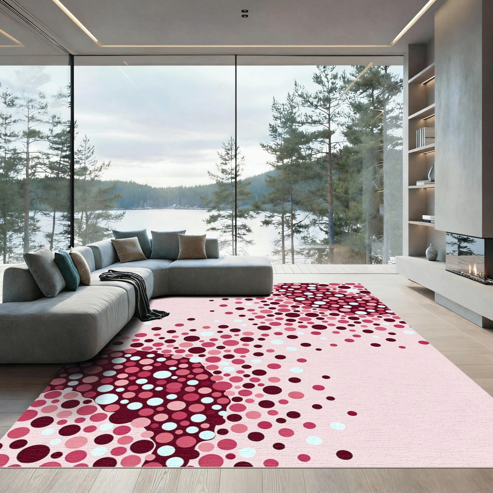 Crimson Pink Confetti Dot Scatter Rug