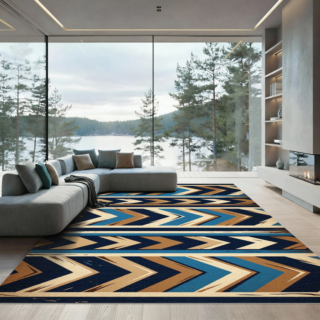 Blue and Brown Chevron Arrow Rug