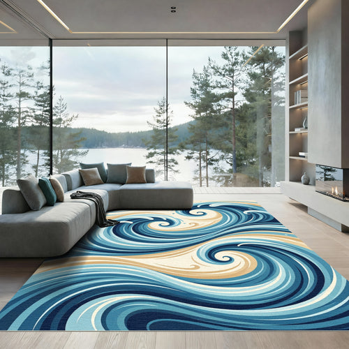Abstract Blue Ocean Swirls Rug