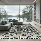 Modern Monochrome Interwoven Grid Geometric Rug
