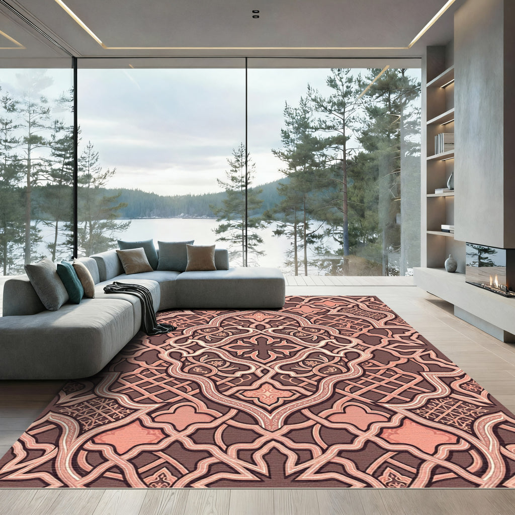 Ornate Rose Gold Geometric Interlace Rug