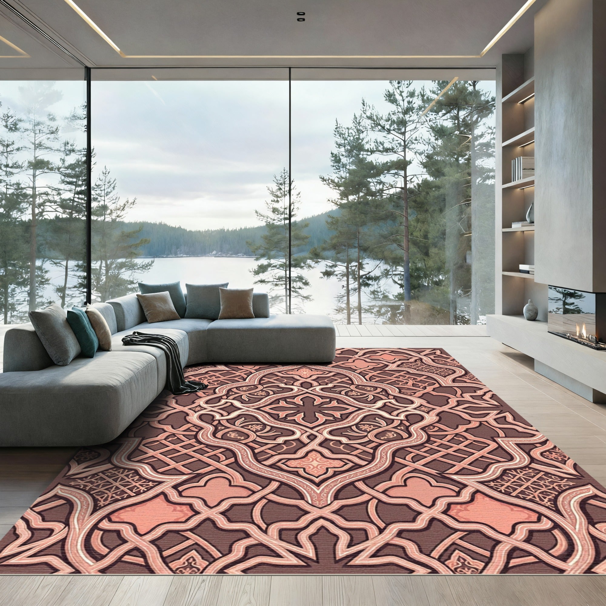 Ornate Rose Gold Geometric Interlace Rug