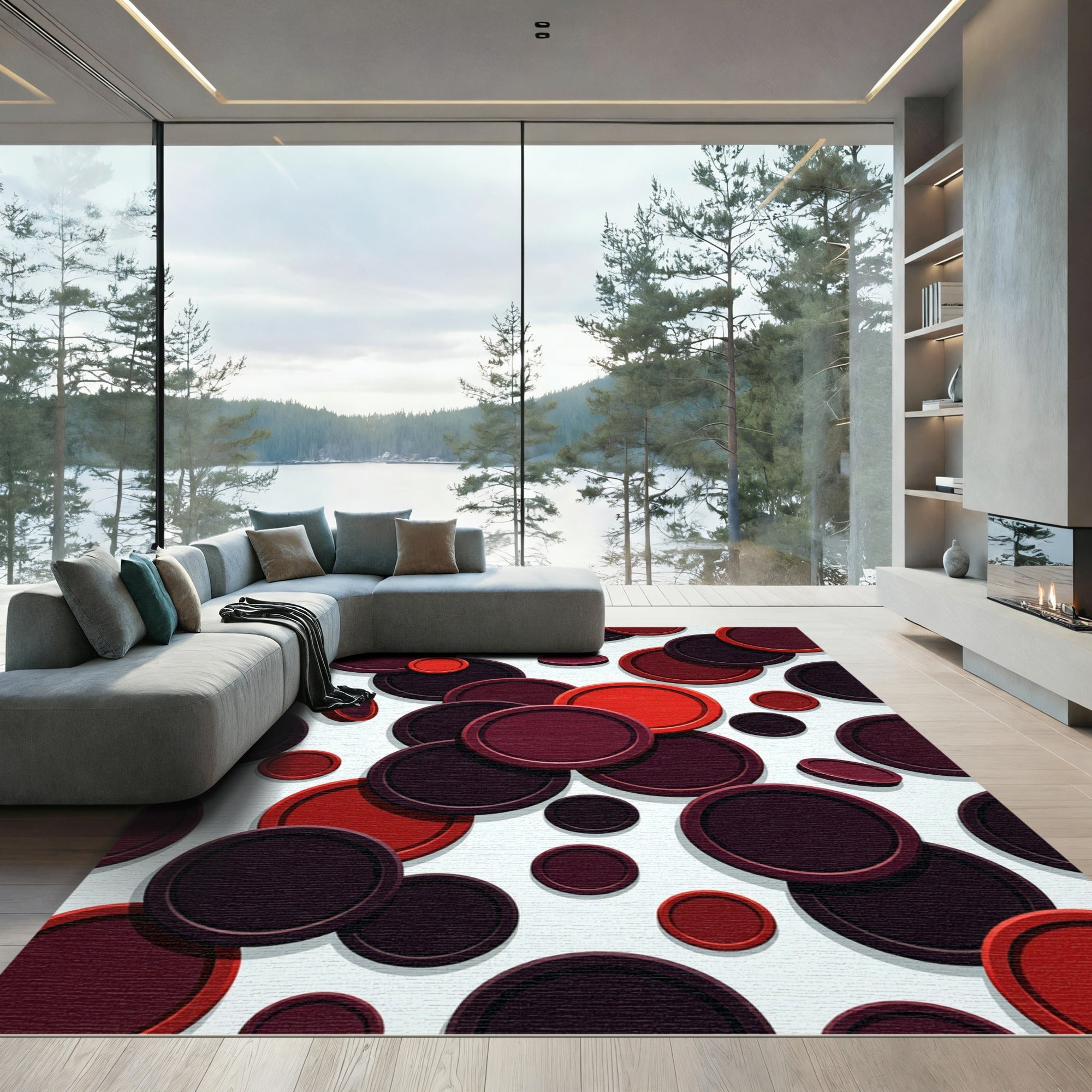 Crimson Red Scattered Circles Rug