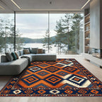 Bold Navy and Rust Geometric Diamond Rug