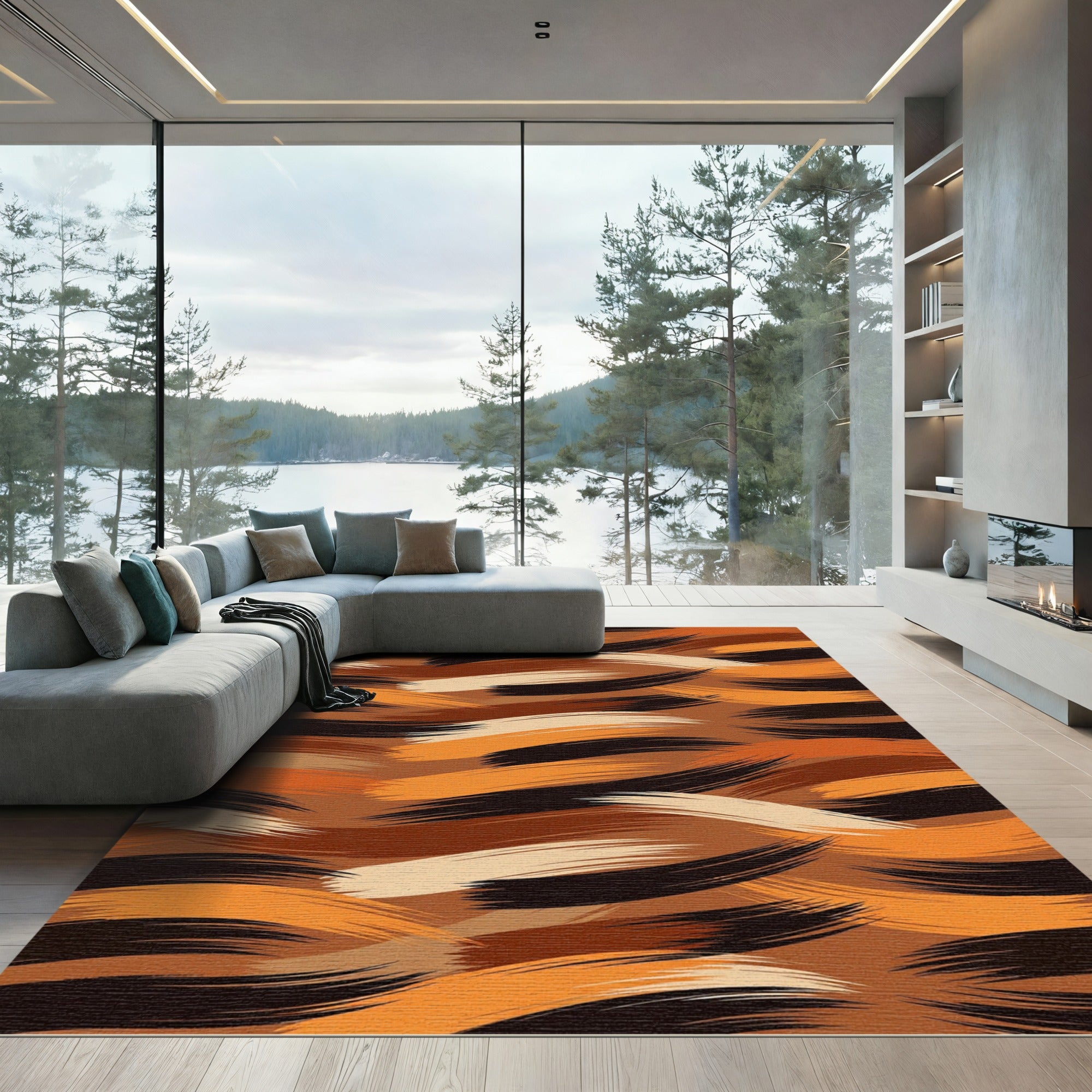 Abstract Golden Ochre Brush Stroke Rug