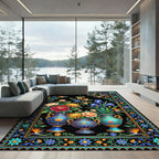 Vibrant Floral Garden Bird Urn Area Rug