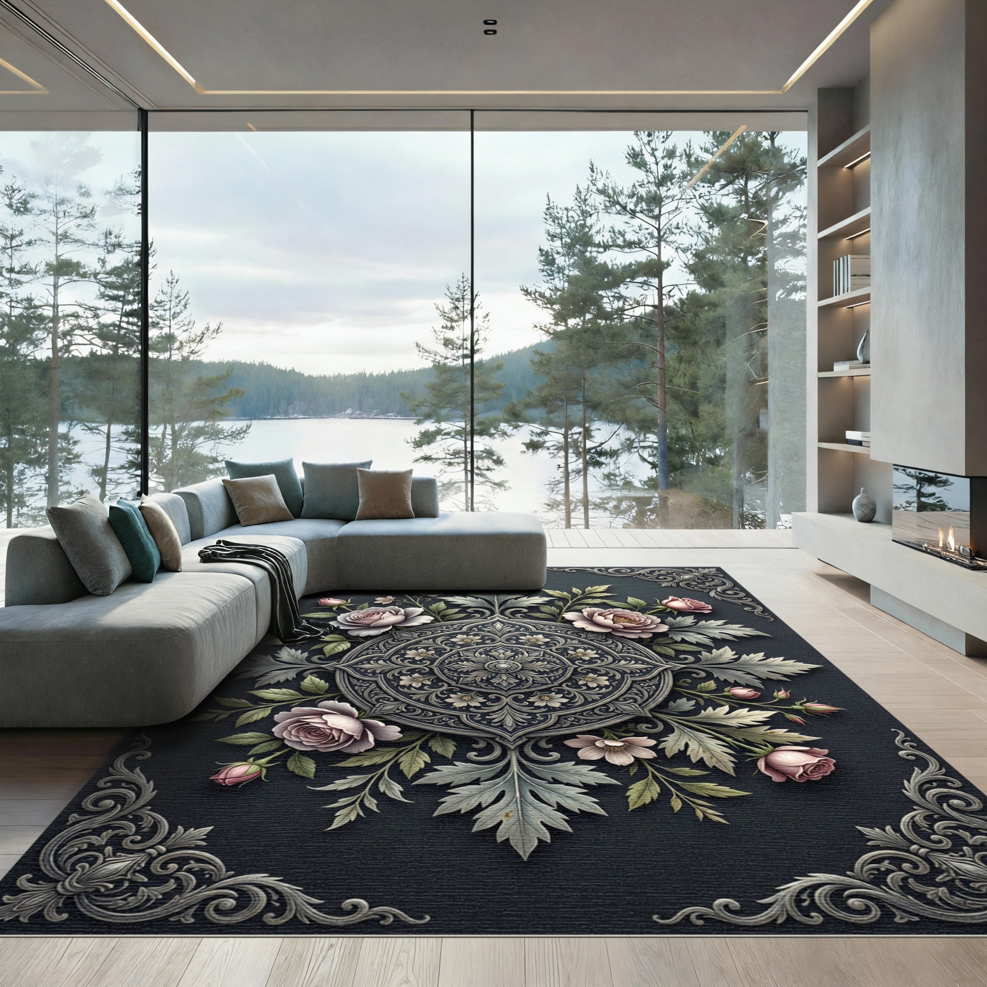 Antique Rose Floral Medallion Rug