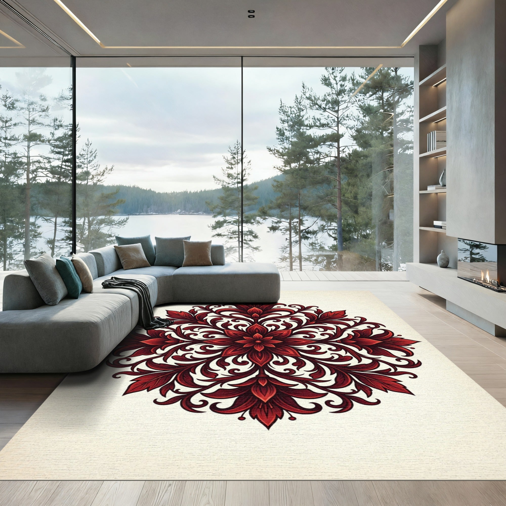 Crimson Red Floral Medallion Rug
