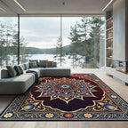 Crimson Blue Golden Medallion Ornament Rug