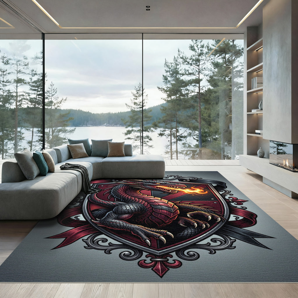 Gothic Crimson Dragon Crest Emblem Rug