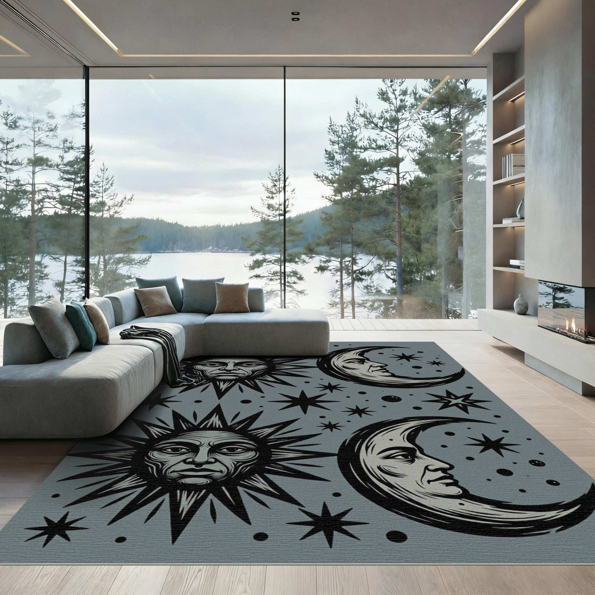 Celestial Sun Moon Stars Duo Rug