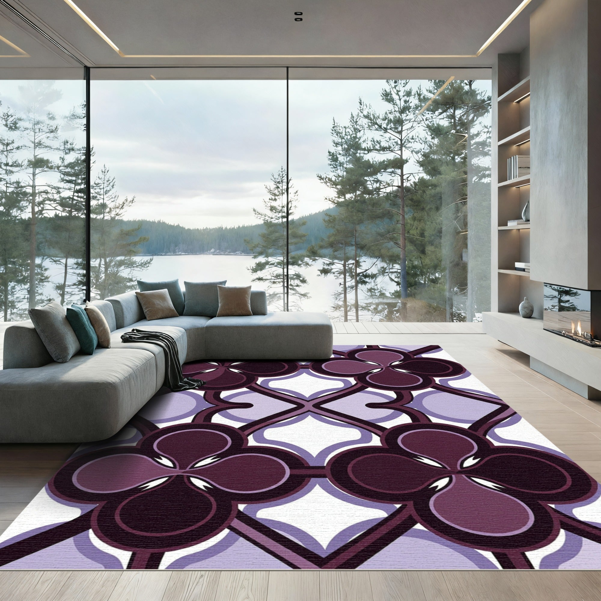 Deep Plum Quatrefoil Geometric Ironwork Rug