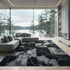 Cracked Black and White Geometric Squares Rug