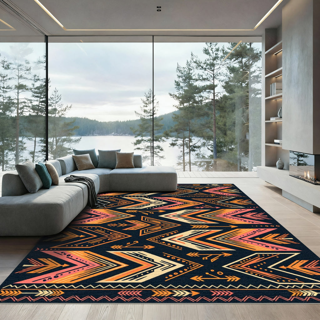 Vibrant Geometric Arrow Tribal Rug