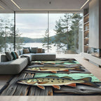 Rustic Three Fish Wood Plank Art Rug