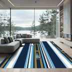Nautical Navy Blue Striped Sailboat Rug