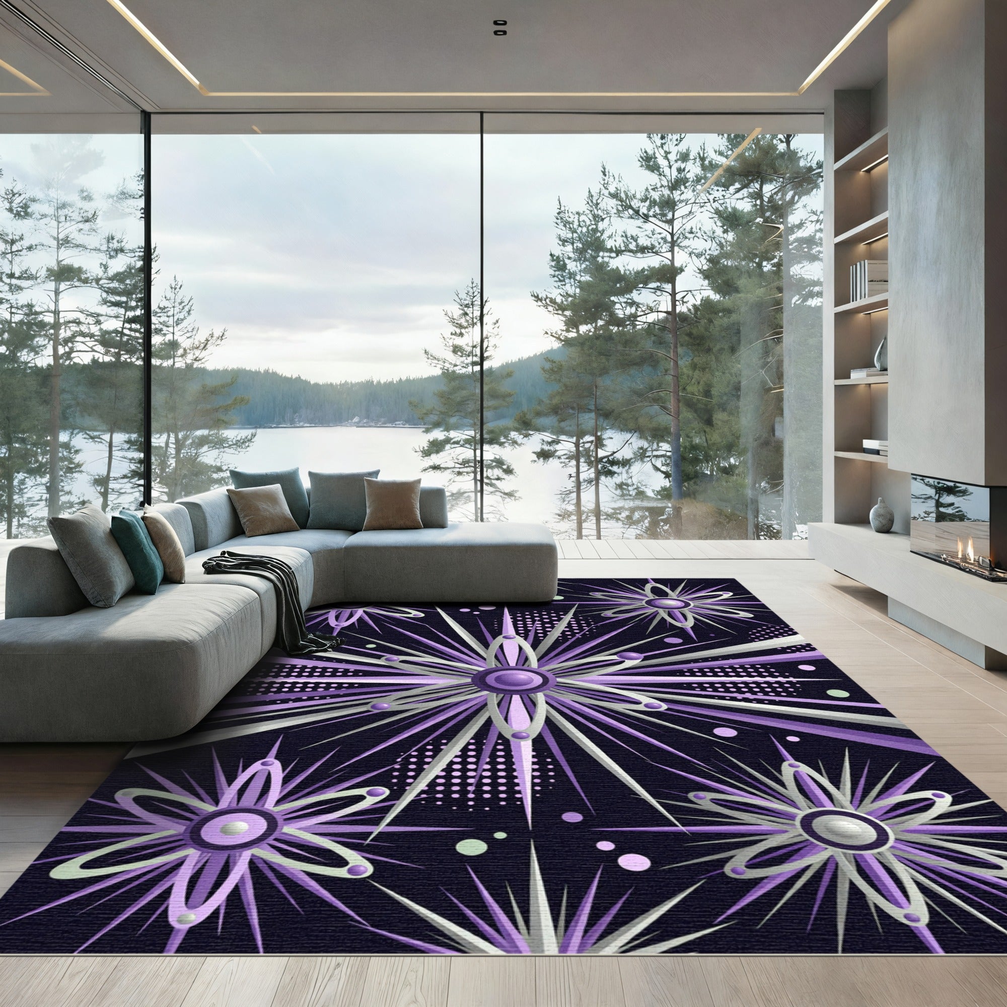 Radiant Amethyst Starburst Celestial Aura Rug