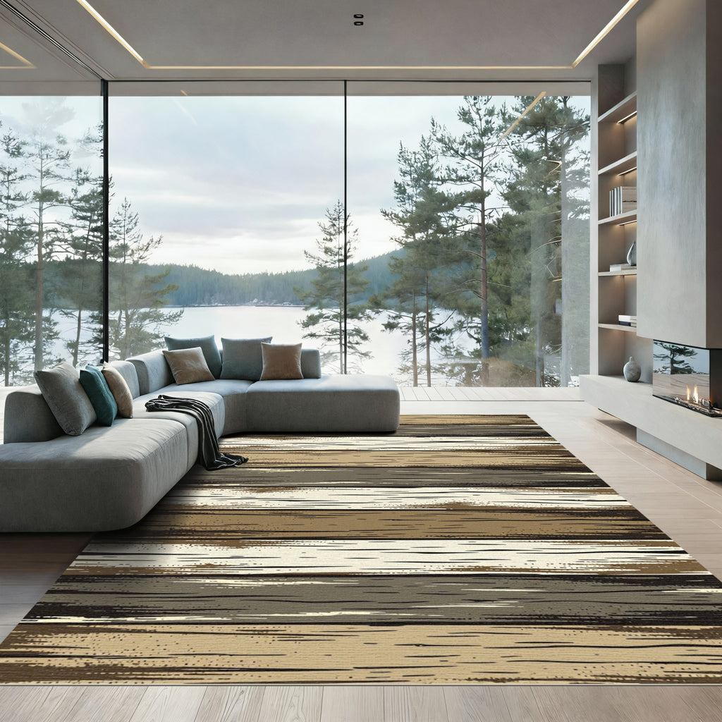 Earthy Toned Rustic Wood Plank Texture Rug