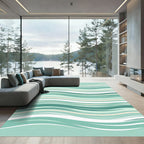 Serene Aqua Wavy Linear Flow Rug