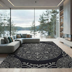 Ornate Silver Monochrome Floral Medallion Rug