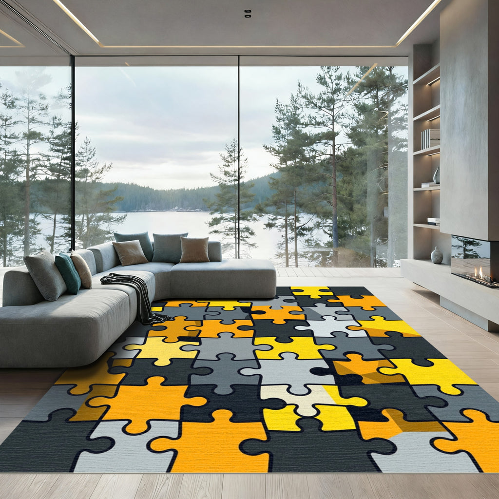 Modern Geometric Jigsaw Puzzle Abstract Rug