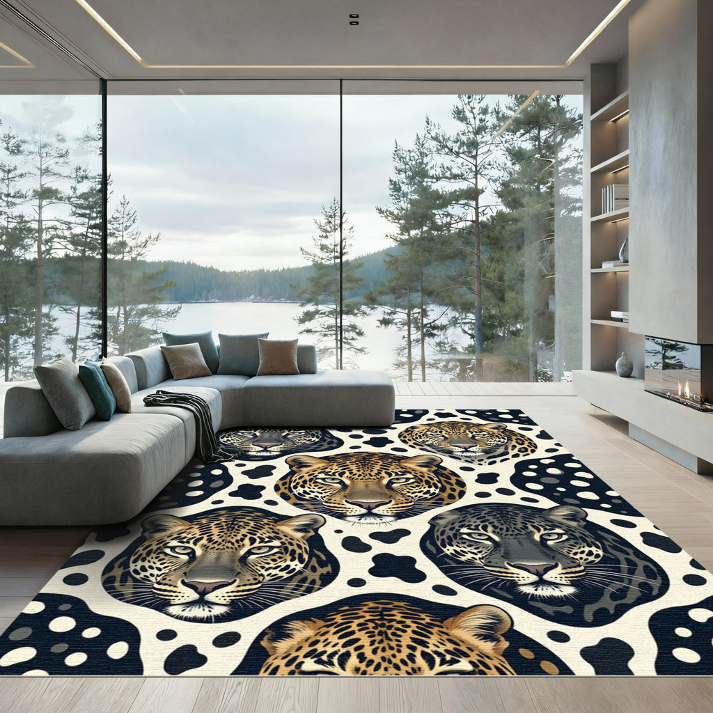 Leopard Portrait Cream and Black Rug