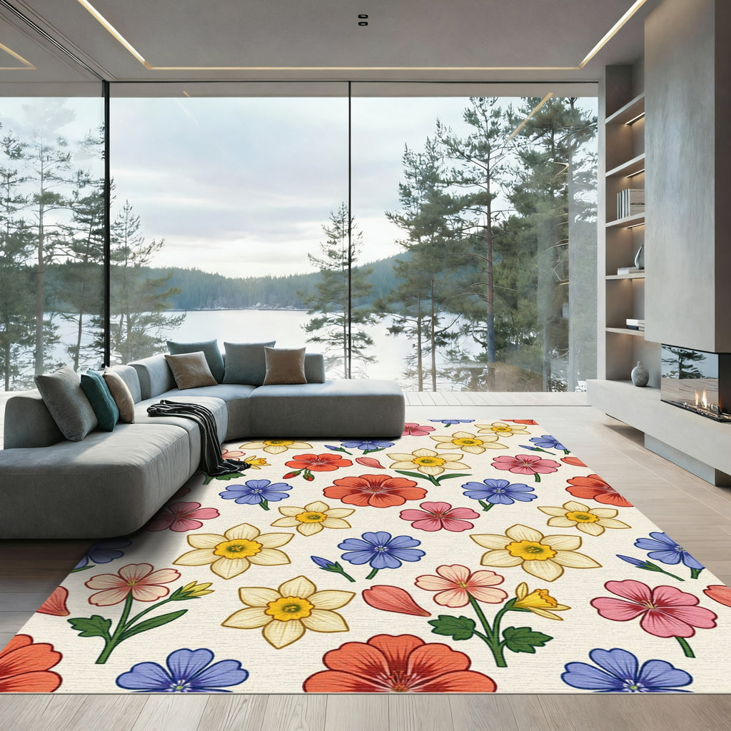 Vibrant Floral Garden Collection Rug