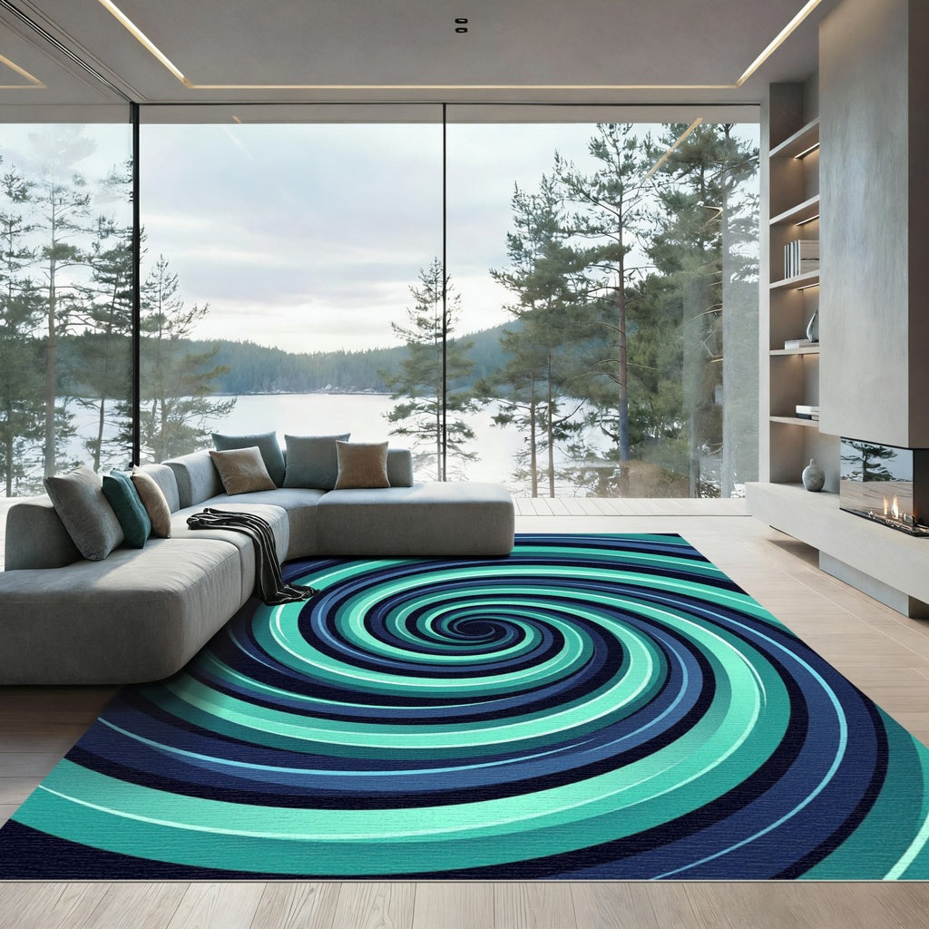 Modern Teal and Navy Swirl Rug