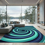 Modern Teal and Navy Swirl Rug