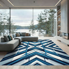 Geometric Navy and Azure Angular Chevron Rug