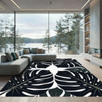 Monstera Leaves Dark Botanical Collage Rug