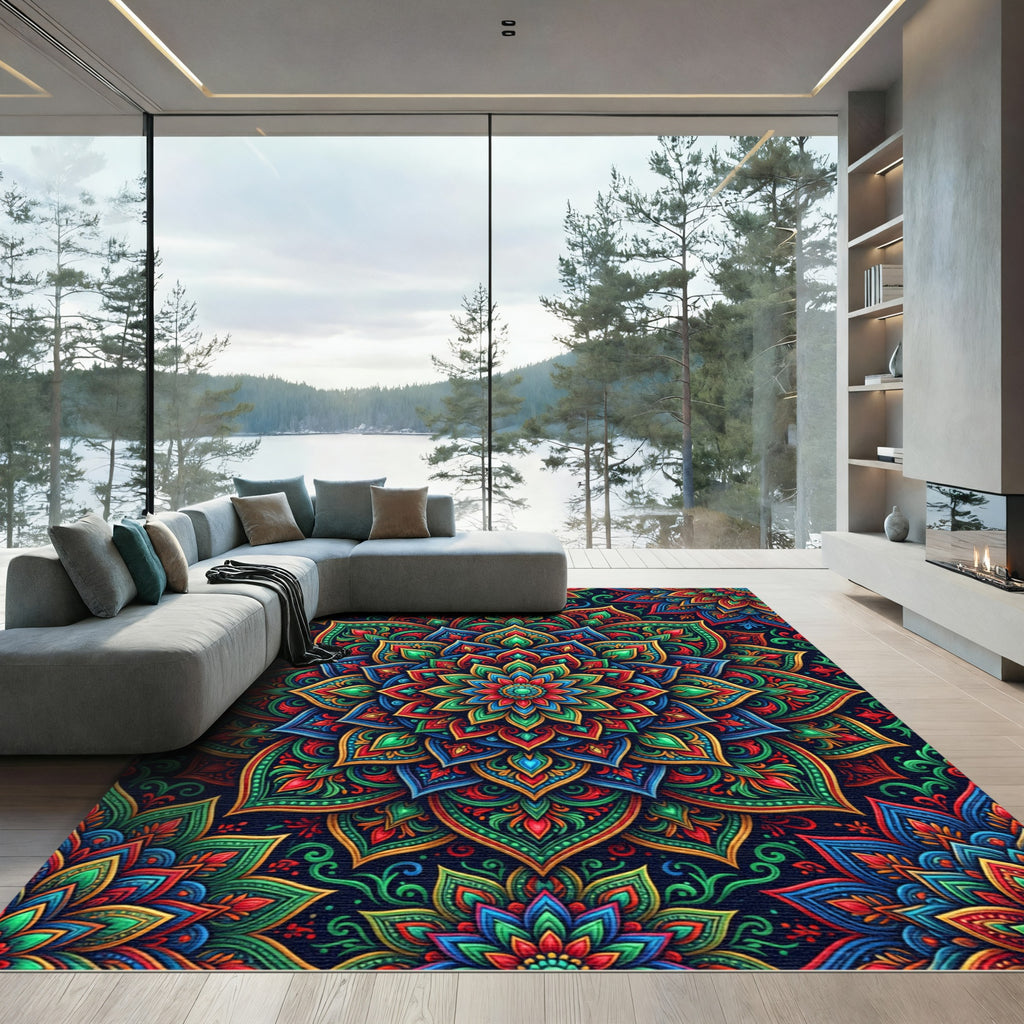 Vibrant Multicolored Floral Kaleidoscope Medallion Rug