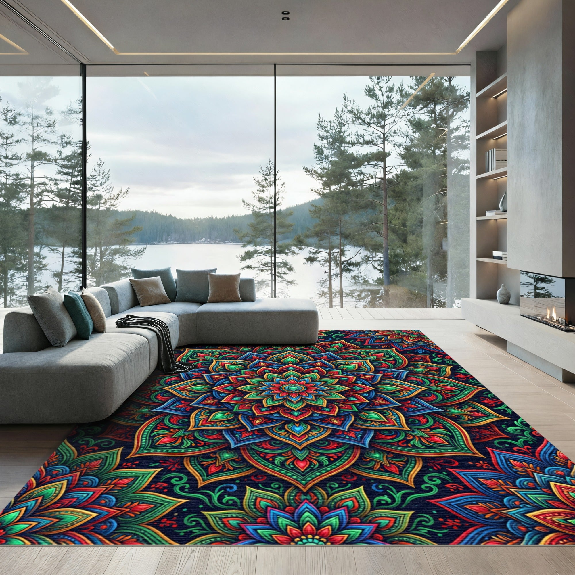 Vibrant Multicolored Floral Kaleidoscope Medallion Rug