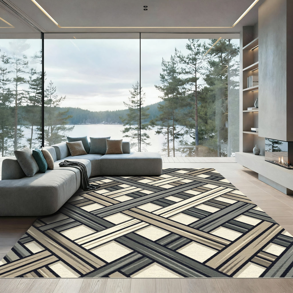 Interwoven Neutral Tones Lattice Rug