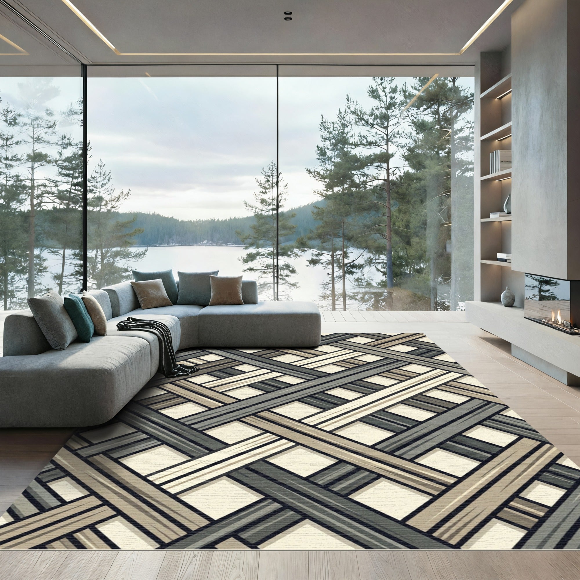 Interwoven Neutral Tones Lattice Rug