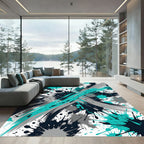 Teal Black Gray Splatter Brushstrokes Rug