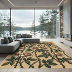Elegant Cream Rose Botanical Vine Rug