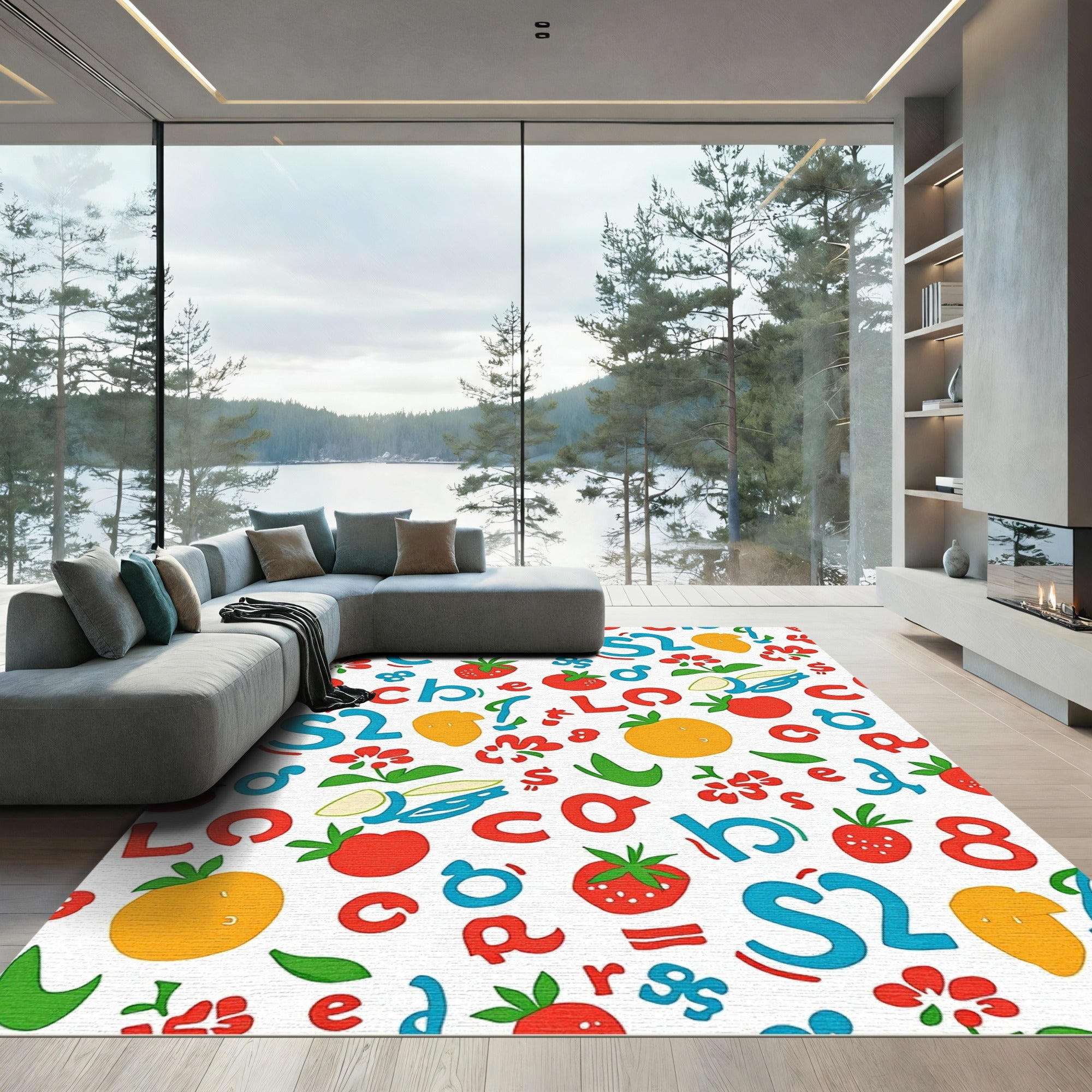 Playful Alphabet Fruit Strawberry Collage Rug