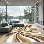 Earthy Cream Brown Swirl Abstraction Rug