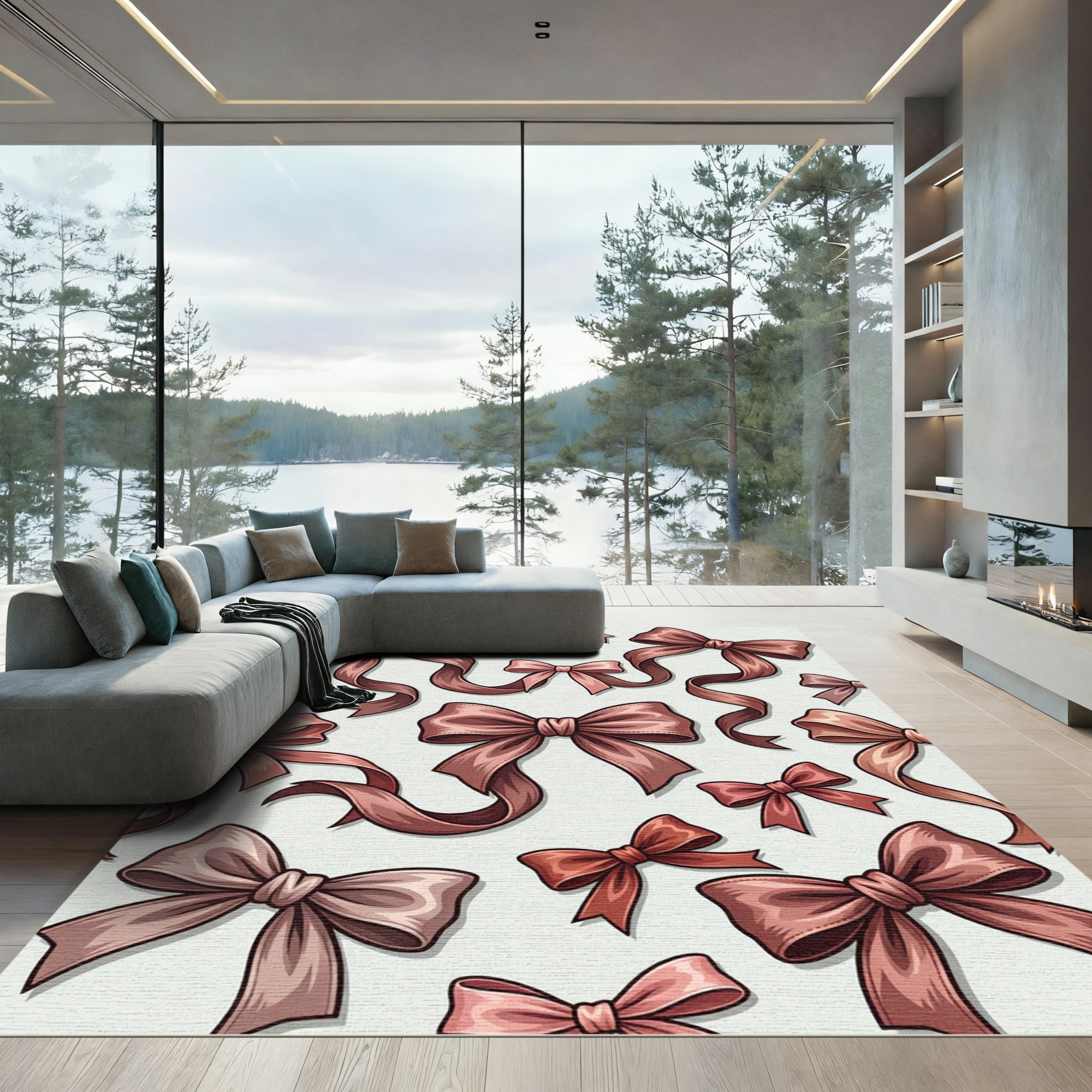 Elegant Dusky Pink Ribbon Bows Rug