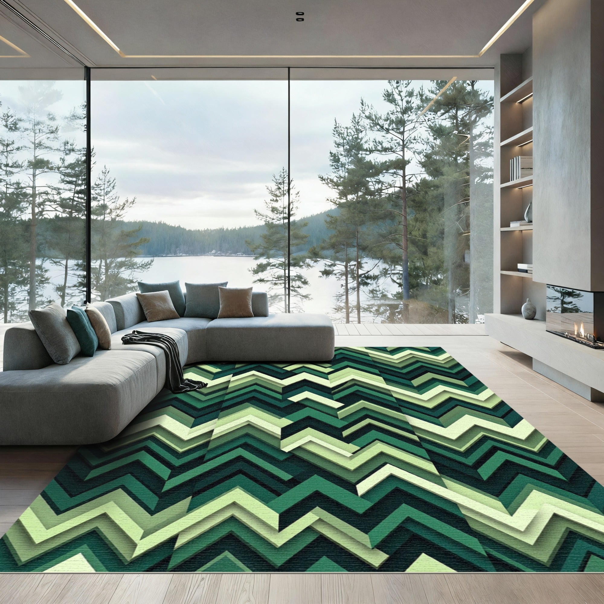 Shaded Green Chevron Layers Rug