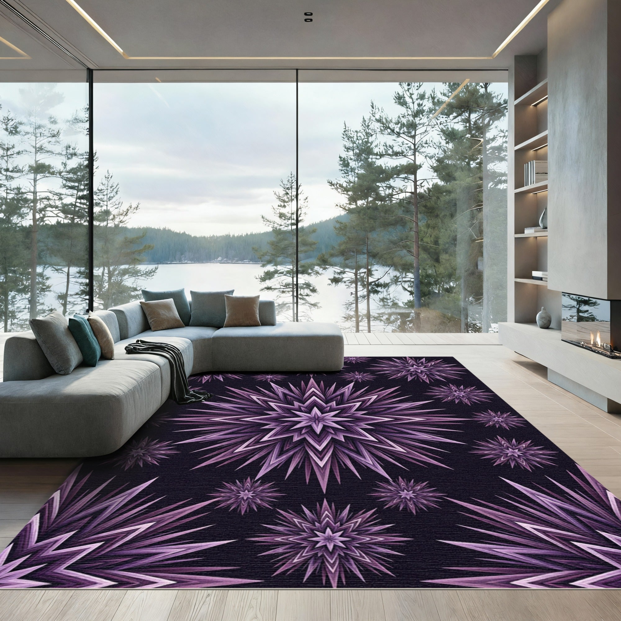 Purple Starburst Radiating Geometric Rug