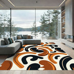 Abstract Earth Tone Curved Shapes Rug