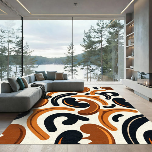 Abstract Earth Tone Curved Shapes Rug