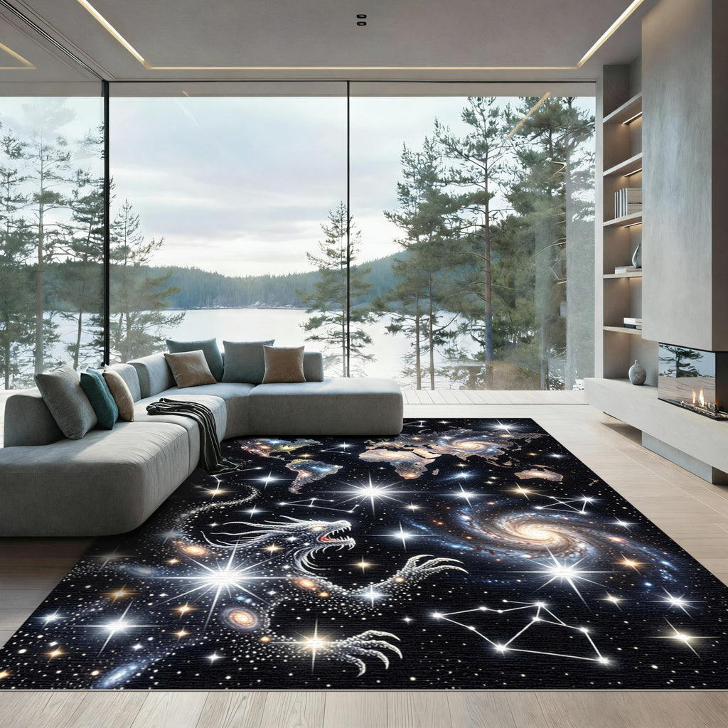 Cosmic World Map Dragon Constellation Rug